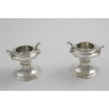 A PAIR OF LATE VICTORIAN SALTS in the style of early Charles II salts, waisted, with octagonal bases