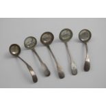 FIVE SCOTTISH TODDY LADLES:- A Fiddle pattern pair, initialled "H" by either William Marshall &