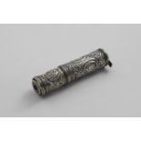 A RARE GEORGE III TUBULAR ETUI AND TELESCOPE COMBINED with repousse-work decoration, reeded