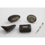 A GEORGE III MOUNTED SHELL SNUFF BOX with chased decoration, a concealed hinge and the