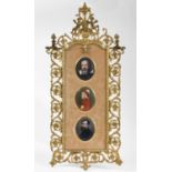 ITALIAN SCHOOL:- Three miniature portraits, Galileo, Dante and Michelangelo, each on porcelain; 8.25