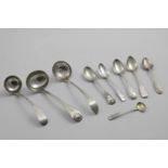 SCOTTISH PROVINCIAL:- A selection of nine assorted small spoons and ladles, all by John Heron of