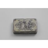 A MID 19TH CENTURY FRENCH PARCELGILT, NIELLOWORK SNUFF BOX rectangular with rounded corners, the