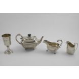 A MIXED LOT:- An Edwardian part-fluted tea pot, by James Dixon & Sons, Sheffield 1907, a sauce