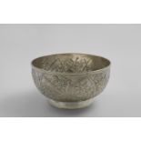 A LATE 19TH / EARLY 20TH CENTURY CHINESE ROSE BOWL hemispherical with a plain collet foot, decorated