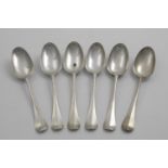 A SET OF SIX GEORGE I HANOVERIAN PATTERN TABLE SPOONS with plain moulded rattails, crested, by James