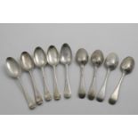 A SET OF NINE GEORGE II HANOVERIAN PATTERN DESSERT SPOONS crested, by George Morris, London 1740-