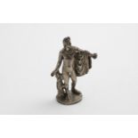 A SMALL CAST SCULPTURED FIGURE REPRESENTING APOLLO on a circular base, unmarked, unascribed,