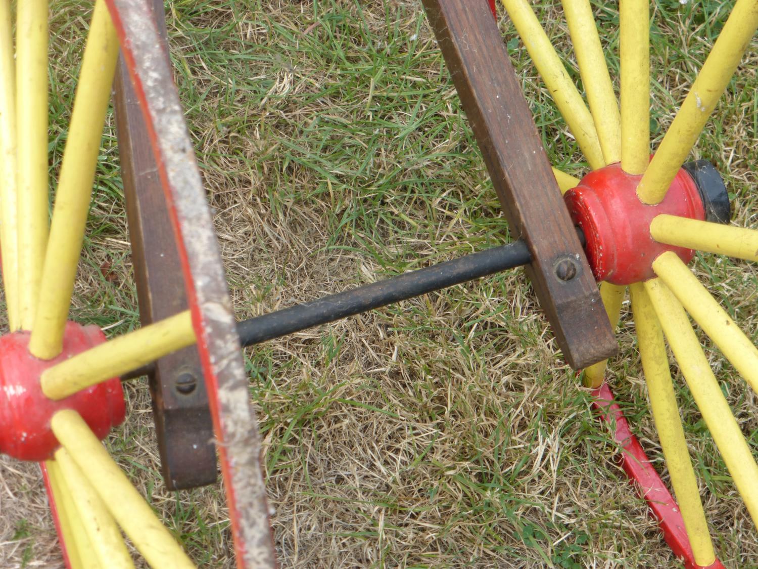 A Child's Wooden-Framed Vélocipède. A tricycle with a 25-inch steering and driving wheel, wooden - Image 2 of 3