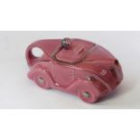 Sadler Novelty Motorcar Teapot. A pink underglaze teapot with the application of silver decorative