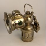 H. Miller 'Carbo' Acetylene Gas Lamp from the 1930s, nickel-plated on brass with a carrying bail and