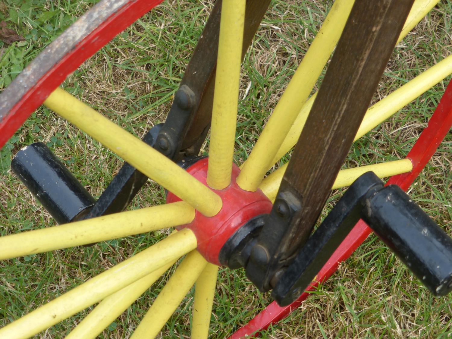 A Child's Wooden-Framed Vélocipède. A tricycle with a 25-inch steering and driving wheel, wooden - Image 3 of 3