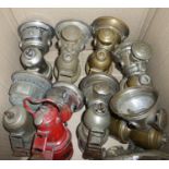 Bicycle Lamps. Eight assorted acetylene gas-powered lamps, to include a rare Lucas Calcia King and