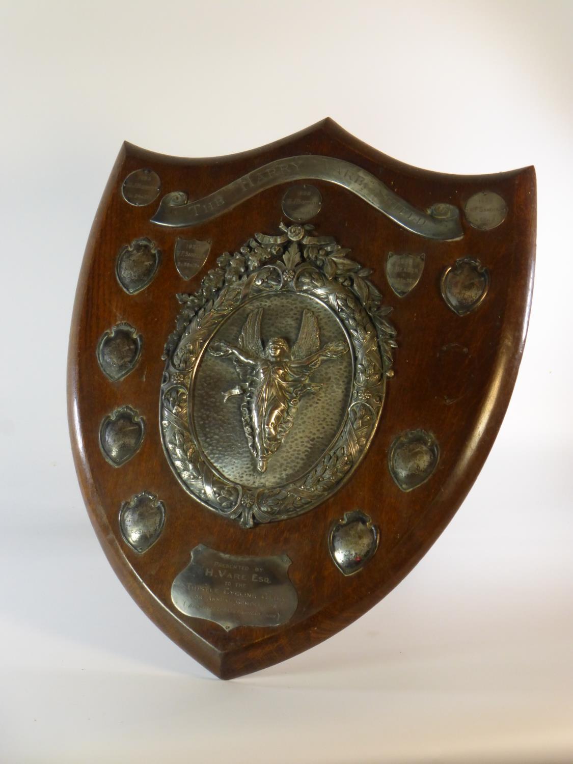 The Harry Vare Shield. A polished oak shield presented to the Thistle Cycling Club 'for the annual