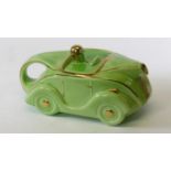Sadler Novelty Motorcar Teapot. A green underglaze teapot with the very rare application of gilt