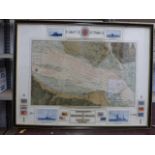 Review of the Fleet, Spithead, 1911. A framed, mounted and glazed colour-printed map published at