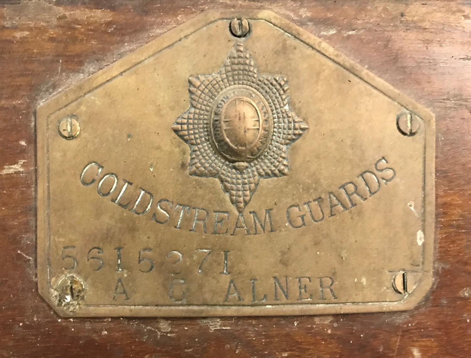 COLDSTREAM GUARDS INTEREST: A late Victorian walnut and brass mounted slope fronted coal box with - Image 2 of 5