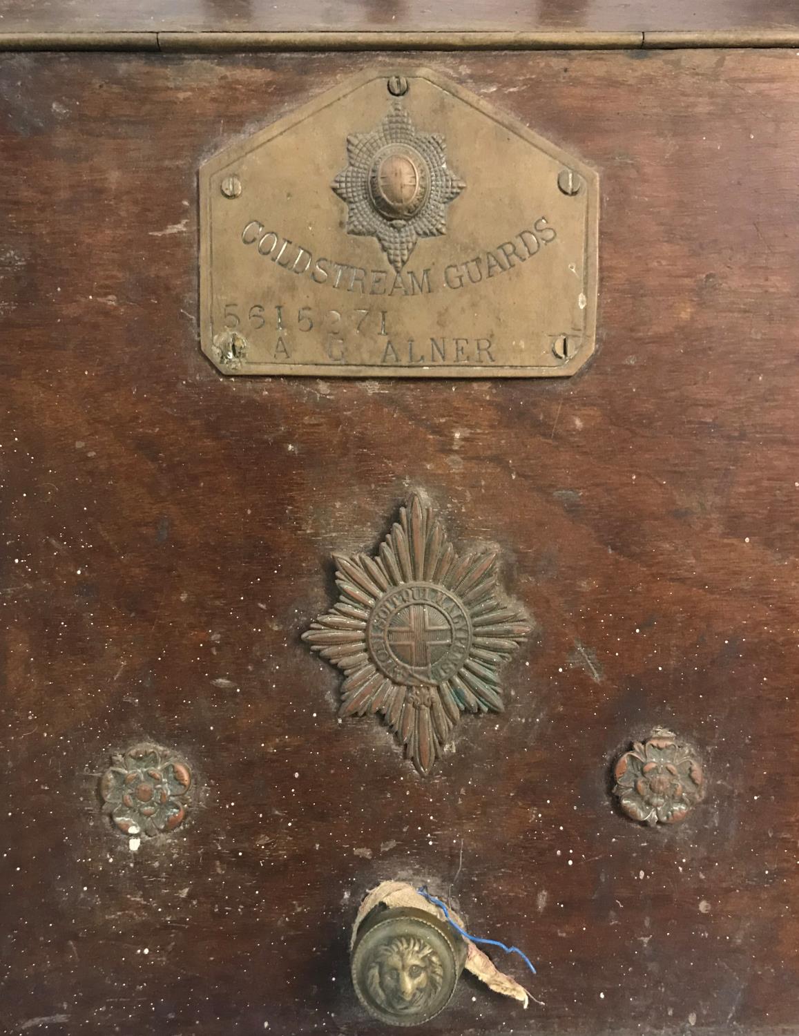 COLDSTREAM GUARDS INTEREST: A late Victorian walnut and brass mounted slope fronted coal box with - Image 3 of 5