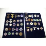 NURSING BADGES 2 cards with a variety of badges including Stockport Infirmary (silver), Thomas