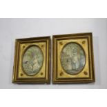 PAIR OF 19THC SILKWORK PICTURES a pair of oval embroidered silkwork pictures, each with a