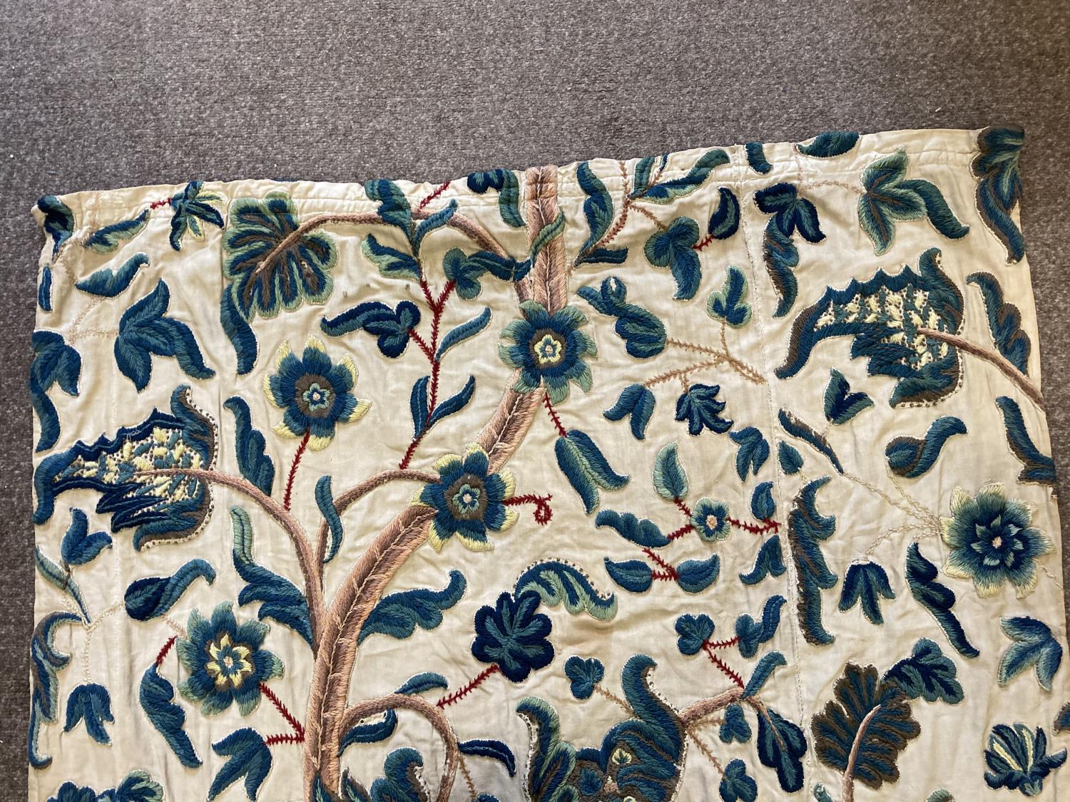 PAIR OF CREWELWORK CURTAINS a pair of curtains adapted in the late 19thc or early 20thc from 18thc - Image 19 of 25