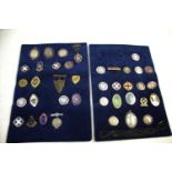 NURSING BADGES 2 cards with various badges including State Certified Midwife (x3), St Mary's