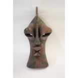 AFRICAN TRIBAL MASK - SONGYE a carved and painted wooden mask with crest to the top, from the