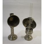 LACE MAKERS LAMP a metal lace makers lamp with cone shaped shade, also with a small lamp with