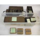 MAGIC LANTERN SLIDES 2 plastic boxes including a box with various glass slides on Foreign travel (