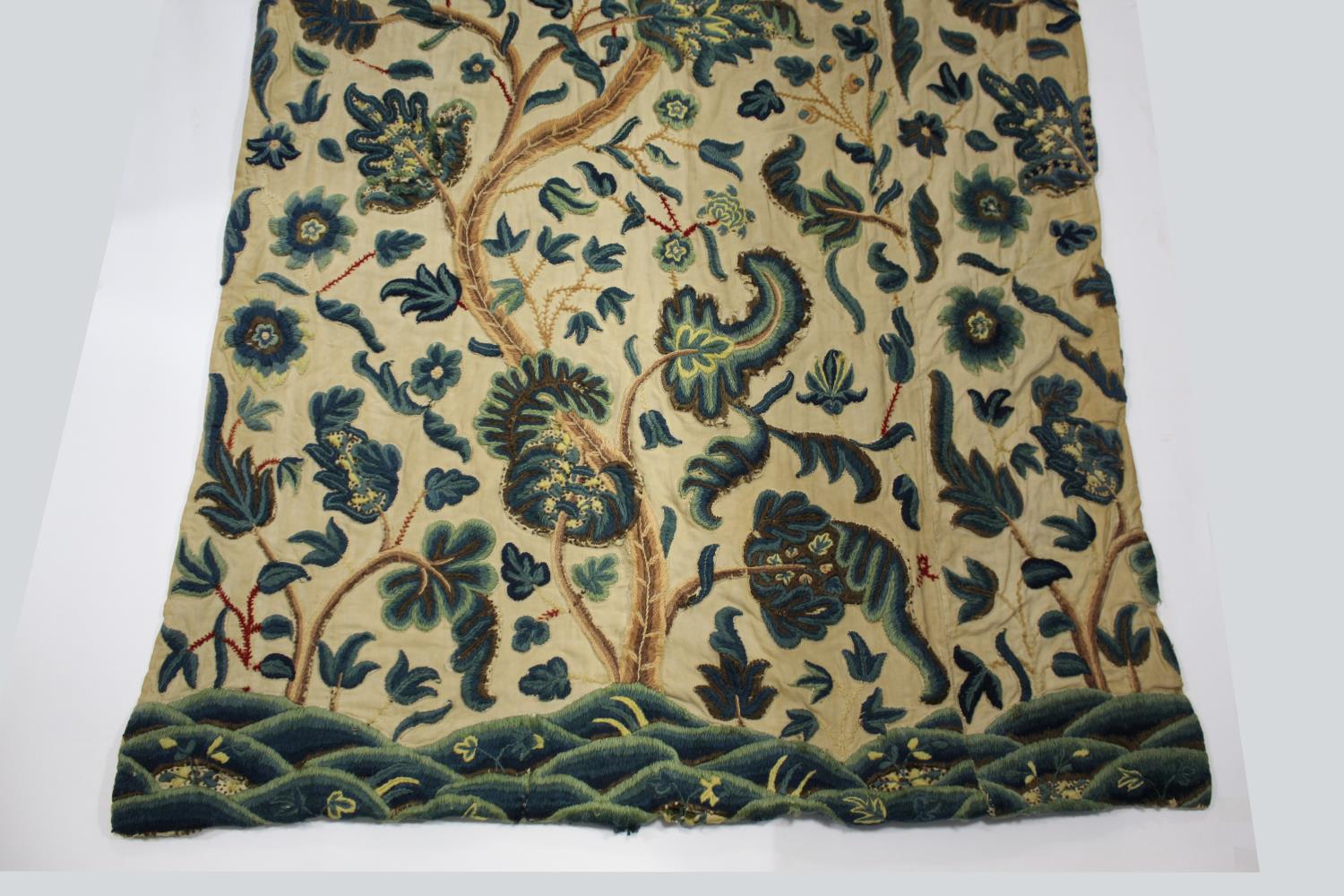 PAIR OF CREWELWORK CURTAINS a pair of curtains adapted in the late 19thc or early 20thc from 18thc - Image 4 of 25