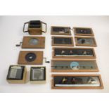 MAGIC LANTERN SLIDES various wooden framed slides including 2 operated by cranks (1 stamped Newton &