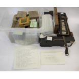 MAGIC LANTERN SLIDES 2 plastic boxes with a large qty of glass slides in small boxes, including