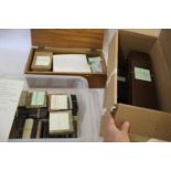 MAGIC LANTERN SLIDES 3 boxes with a large qty of glass slides, including Military, Zoo Animals,