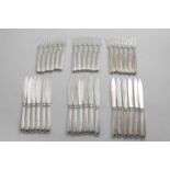 A VICTORIAN CASED SET OF EIGHTEEN PAIRS OF OLD ENGLISH THREAD & DROP PATTERN FISH KNIVES & FORKS,