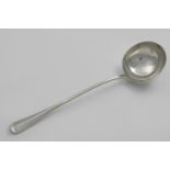 A LATE VICTORIAN HANOVERIAN PATTERN SOUP LADLE with a plain moulded rattail, crested, by Messrs.