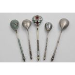 FOUR VARIOUS LATE 19TH / EARLY 20TH CENTURY RUSSIAN LEMON-TEA SPOONS (including one with enamel