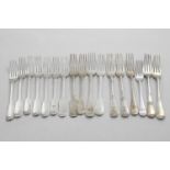 SIXTEEN VARIOUS ANTIQUE TABLE FORKS Fiddle and Old English pattern, most pieces either crested or