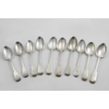 SEVEN VARIOUS ANTIQUE FIDDLE PATTERN TABLE SPOONS initialled, a pair of George IV Irish Fiddle