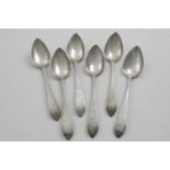 A SET OF SIX GEORGE III SCOTTISH CELTIC POINT TABLE SPOONS initialled "JE" over "McM", maker's