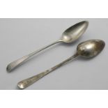 A PAIR OF GEORGE III PROVINCIAL TABLE SPOONS Old English pattern, initialled "WJR", by J.