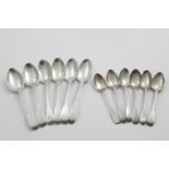 A MATCHED SET OF SIX FIDDLE PATTERN DESSERT SPOONS initialled "F", by William Eley & William