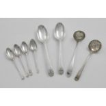 A SET OF FOUR SCOTTISH PROVINCIAL TEA SPOONS Hanoverian pattern, initialled "AW", by Adam Graham