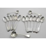 SIX GEORGE III / IV OLD ENGLISH PATTERN TABLE SPOONS crested, by two makers, London 1813/22, three