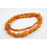A GRADUATED AMBER BEAD NECKLACE 68cm long, 60 grams