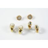 A PAIR OF SAPPHIRE, DIAMOND AND 18CT GOLD EARRINGS each earring set with an oval-shaped sapphire and