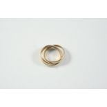 A 9CT THREE COLOUR GOLD TRIPLE BAND RING 3.9 grams. Size H 1/2