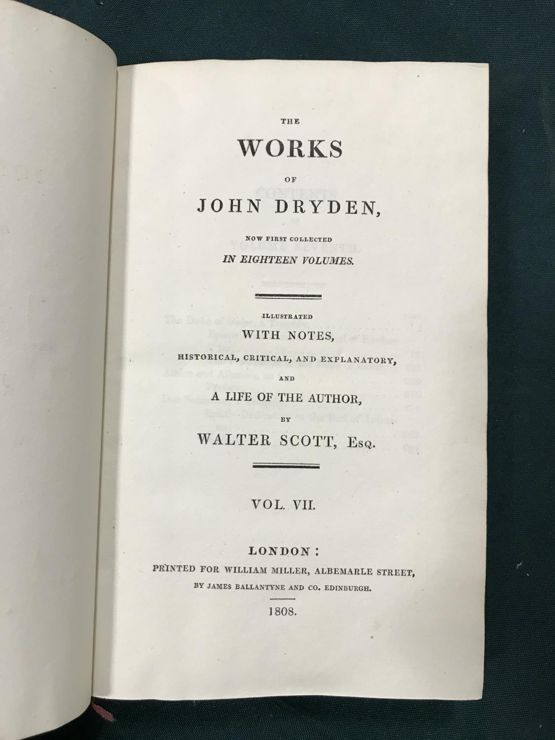 Dryden, John. The Works... with Notes... by Sir Walter Scott, 18 volumes, engraved portrait - Image 3 of 5