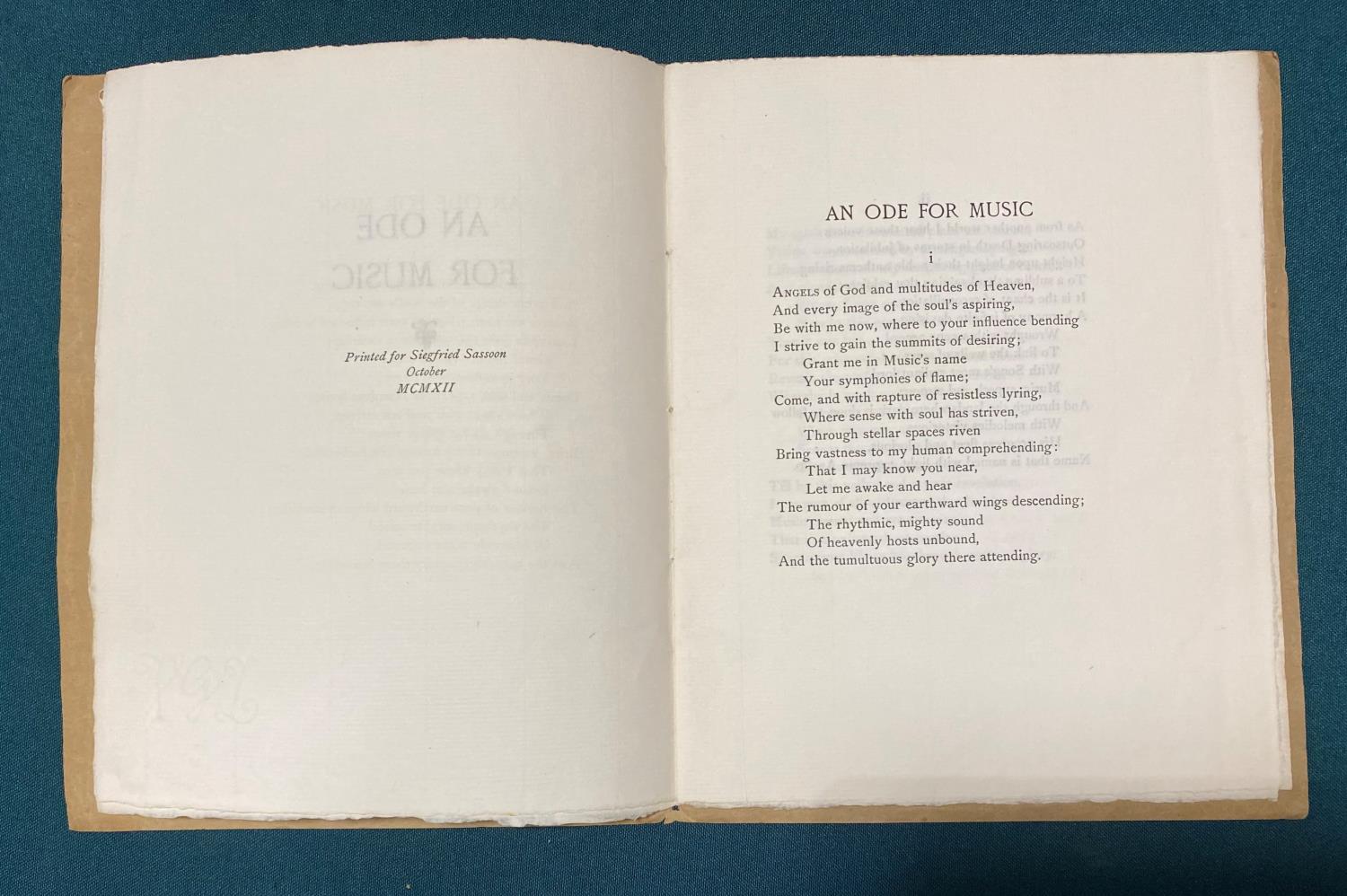 Sassoon, Siegfried. An Ode for Music, one of 50 copies, original brown paper wrappers, 4to, [No - Image 2 of 4