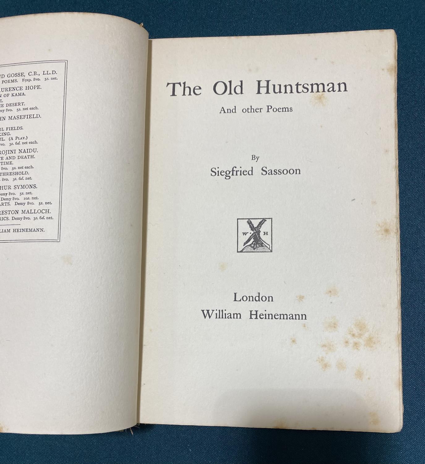 Sassoon, Siegfried. The Old Huntsman And other Poems, first English edition, inscribed on half - Image 5 of 5