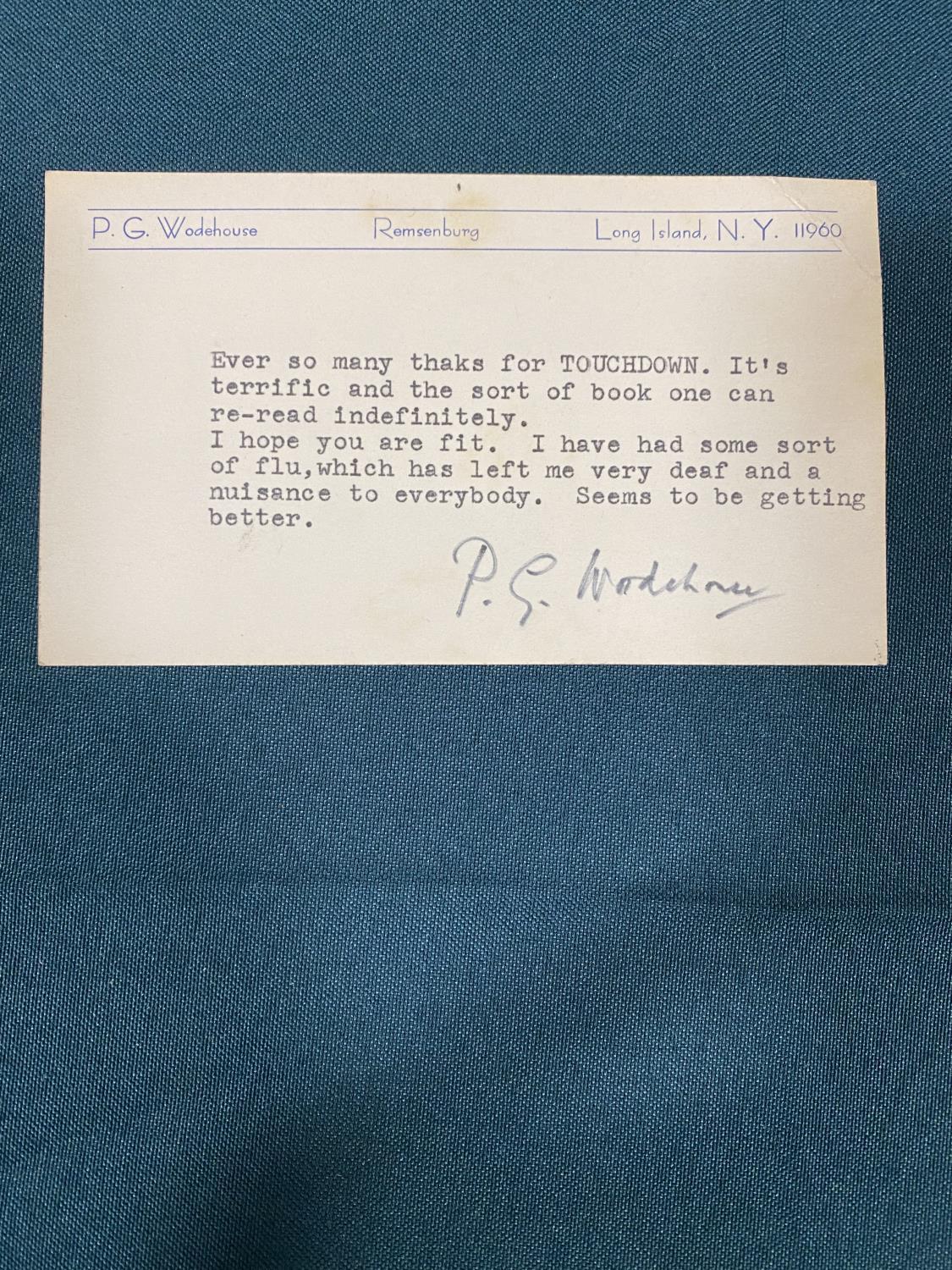 Wodehouse, Pelham Grenville. A typed letter signed to Christianna Brand, paying compliments, ' - Image 2 of 2